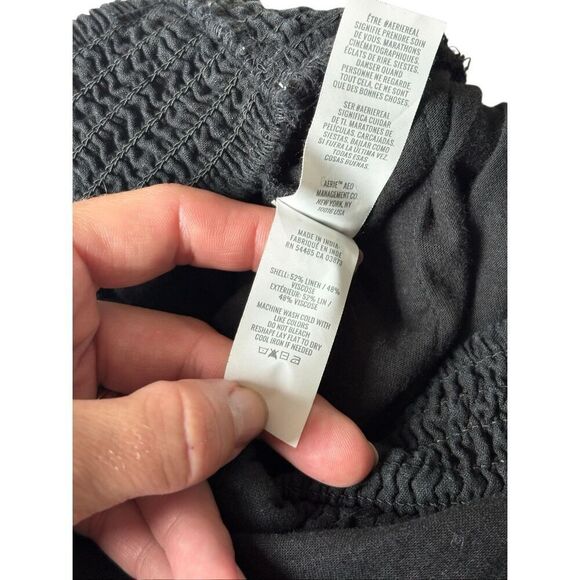 Aerie High Waisted Linen Blend Pants size L Regular Black Pull On - Picture 9 of 10